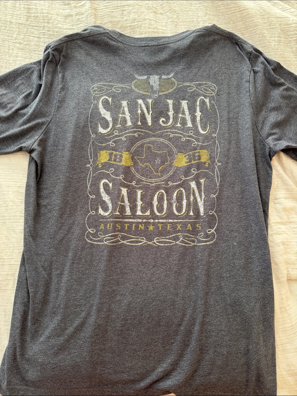 Gildan Charcoal San Jac Saloon Graphic Long Sleeve Austin Texas